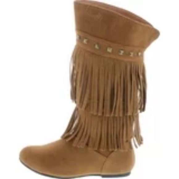 Yoki Toddler Girls Trina Rust 2-Layer Fringe Moccasin Tall Suede Boot / Sz 11 - Picture 15 of 16
